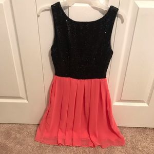 Black Sequin & Coral dress!! Like new! Size 1/2
